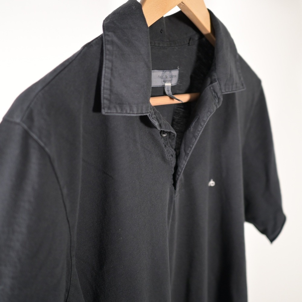 Rag & Bone Mens Black Organic Cotton Short Sleeve Polo Shirt Small Logo